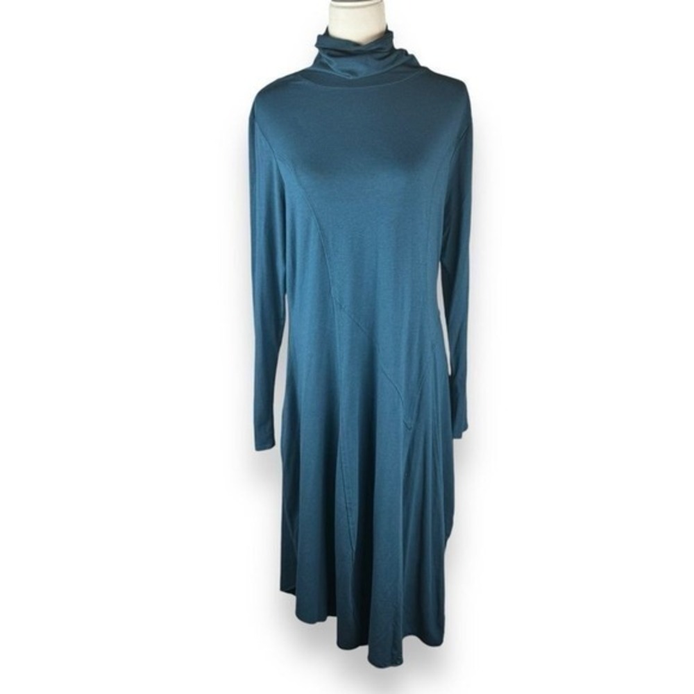 Peruvian‎ Connection Teal Pima Cotton Modal Turtleneck Dress Womens Size XL Boho
